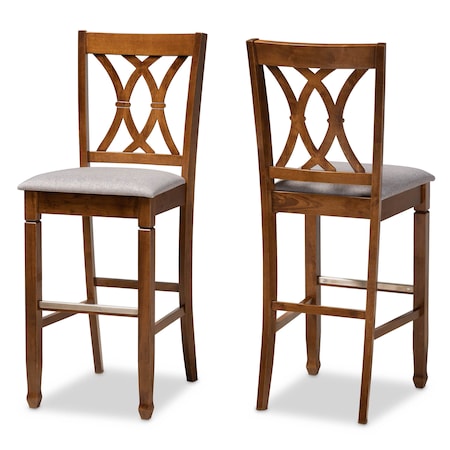 Baxton Studio Calista Grey Upholstered and Walnut Wood 2-Piece Bar Stool Set 167-10855